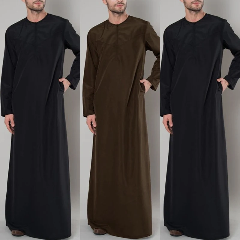 Men Muslim Robes Islamic Long Sleeve Clothes Arabic Kaftan Zipper Loose Shirt Abaya Saudi Arabia Dubai Robes Halloween Costume