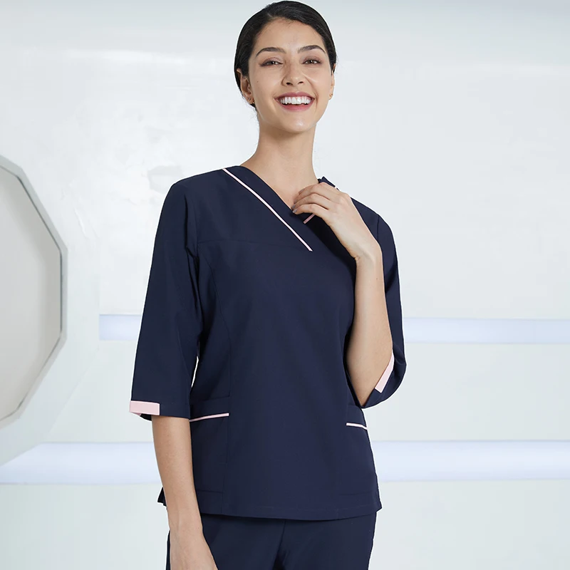 

Women Medical Uniform Scrubs Set Nurse Top and Pant Three Quarter Sleeves Beautician SPA Hospital Nursing Workwear Suit SSF-308