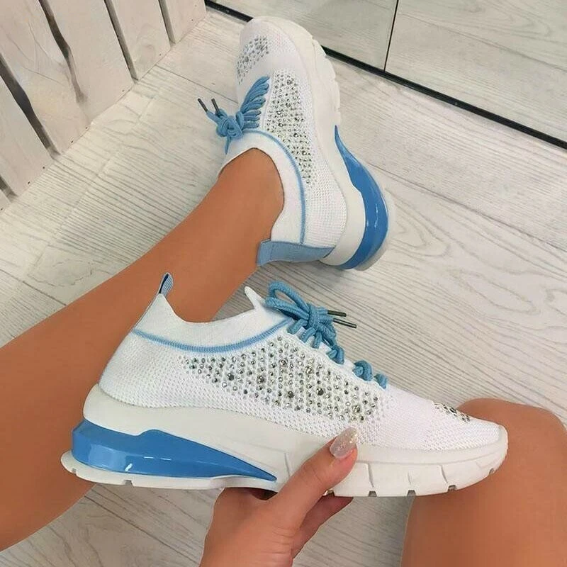 

2022 Female Footwear Women Sneakers Lace Up Crystal Vulcanized Shoes Woman Breathable Casual Mesh Light Ladies Flat Shoes