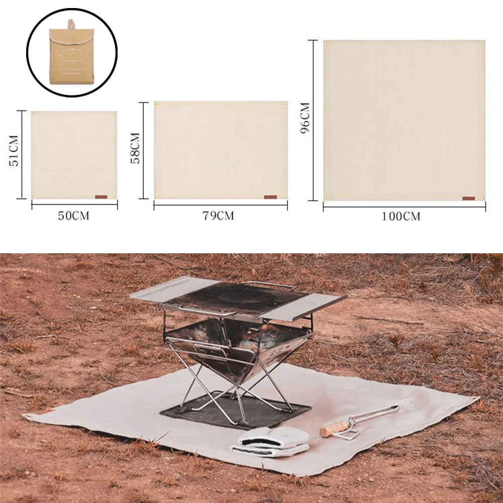 

Camping BBQ Fireproof Cloth Ember Mat Fire Pits Protective Lawn Patio Deck Glass Fiber Material Outdoors BBQ Heat Insulation Pad