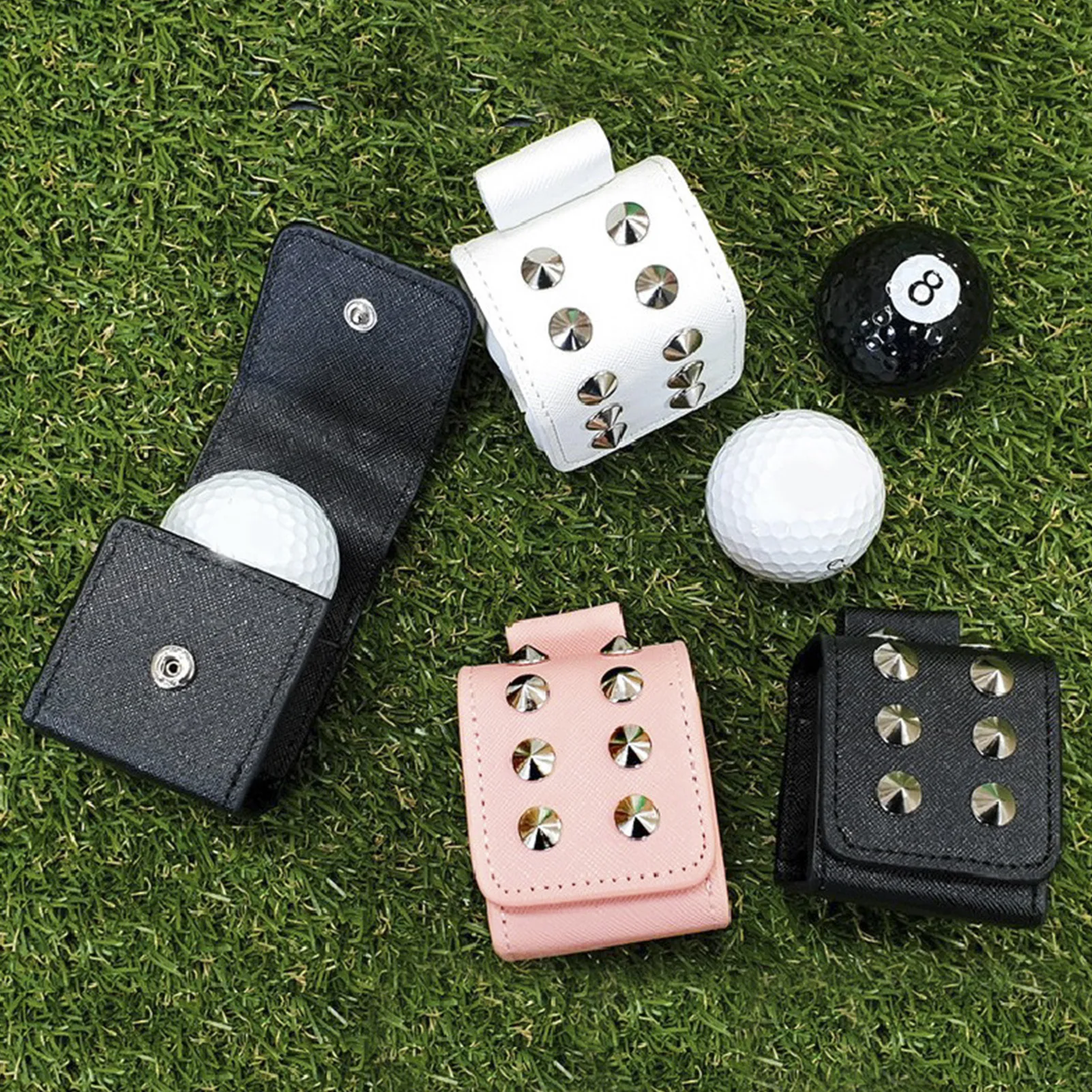 

Golf Ball Mini Pouch Golf Ball Storage Pouch PU Leather Portable Waist Belt Carrier Bag Rivets Golf Ball Holder Utility Pouch