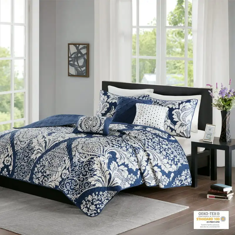 

Adela 6PC Cotton Sateen Ogee Printed Coverlet Bedding Set For Adults