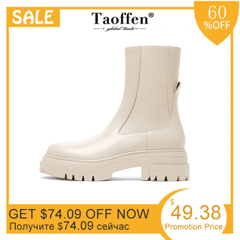 

Taoffen 2023 New Real Leather Ankle Boots For Women Platform Winter Shoes Woman Short Boot Fashion Footwear Size 34-41