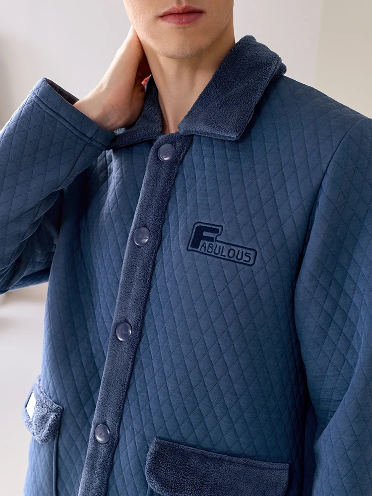 Мужские пижамы Finteng осенне-зимний воздушный хлопковый кардиган-сэндвич