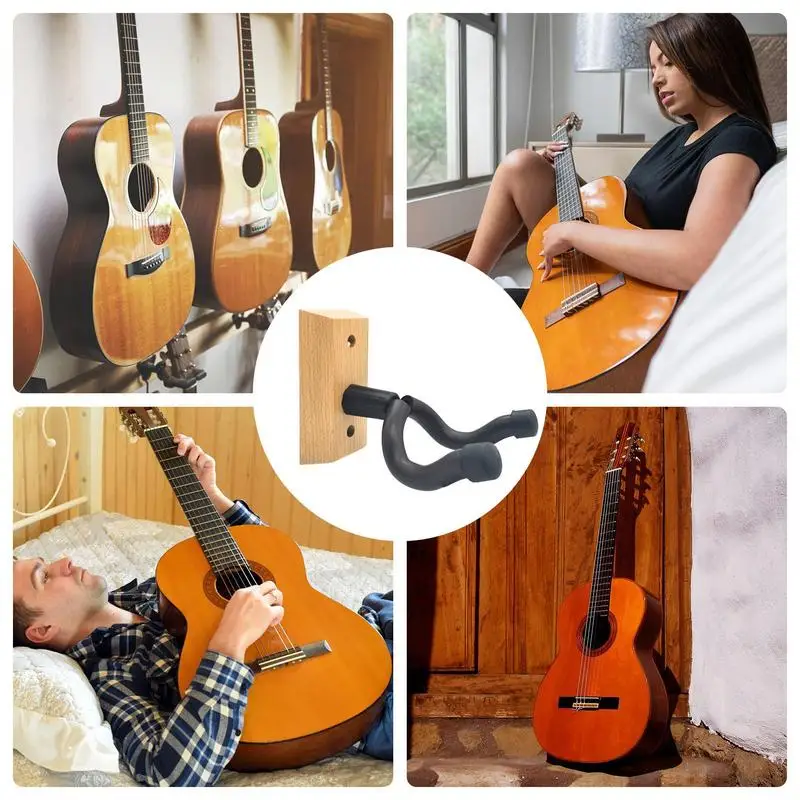 Настенная вешалка для гитары нескользящий многоразовый деревянный держатель