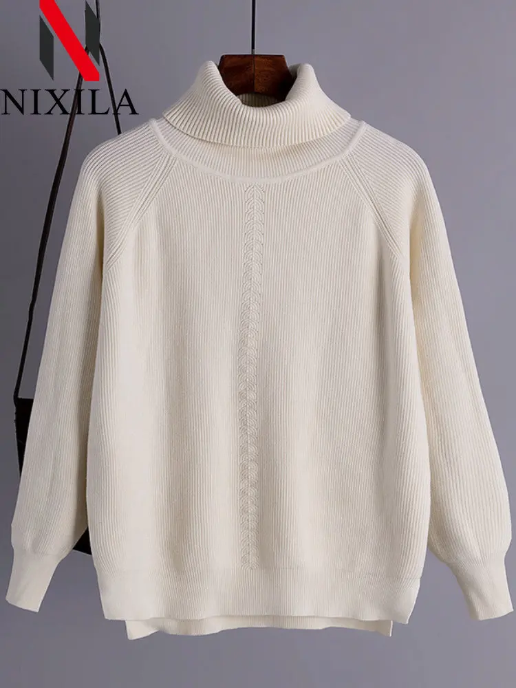 

New Autumn Winter Women's Sweater High Collar Long Sleeve Split Pure Warmth Women's Pullovers Vintage Tops Elegant Women Clothes