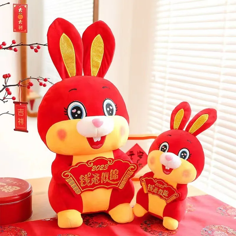 30/50cm Chinese Zodiaced Ox Rabbit Hold Lucky Bag Plush Toy Bunny Mascot Plush Doll Pillow Stuffed For Kids New Year Gift