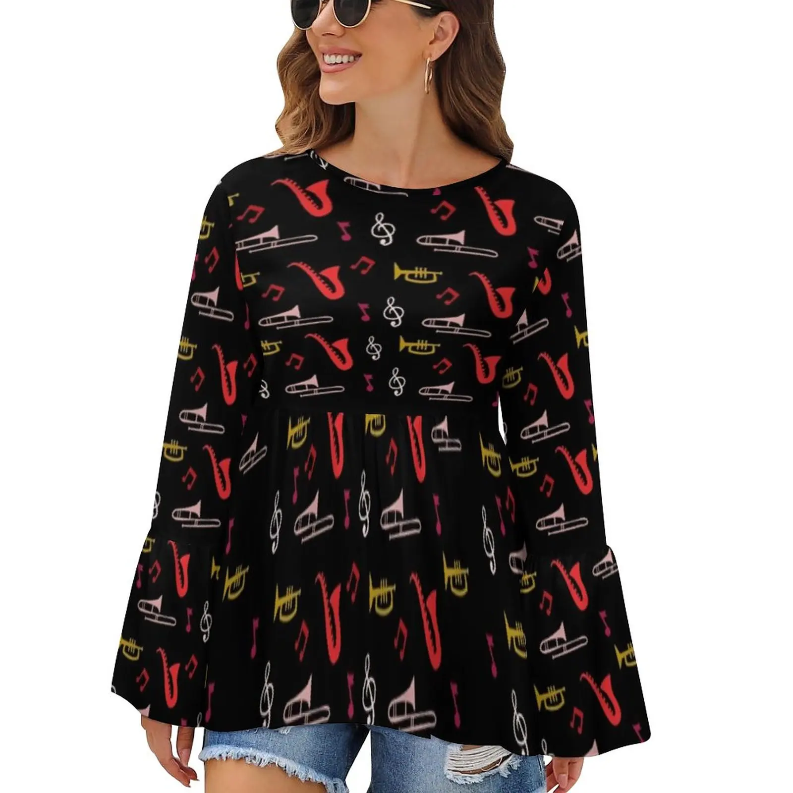 

Jazz Festivals T-Shirt Vintage Music Print Korean Fashion Long Sleeve T Shirts Stylish Elegant Tshirt Autumn Top Tees Big Size