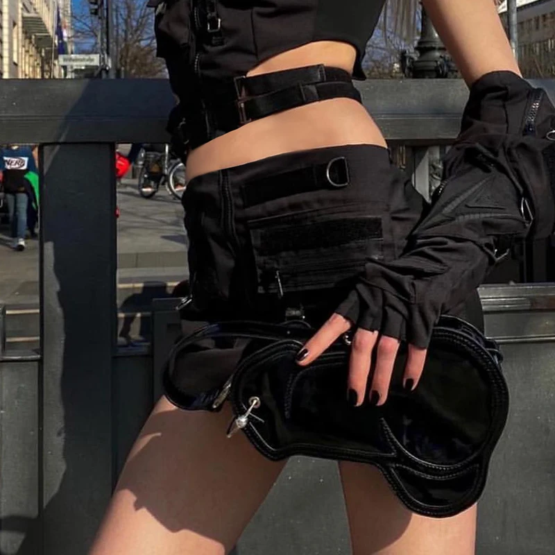 Мини-юбка в стиле пэчворк с заниженной талией и карманами