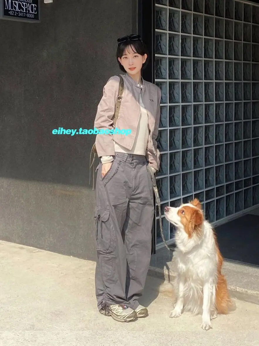 Брюки-карго женские эластичные на молнии с карманами Y2k