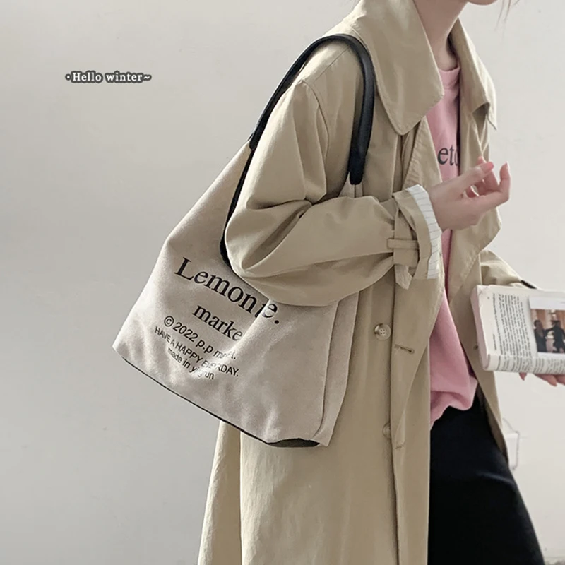 

Женская модная Ретро Повседневная дизайнерская сумка с буквенным принтом, универсальная Большая вместительная Холщовая Сумка через плечо, новинка зимы 2023, сумки-тоуты