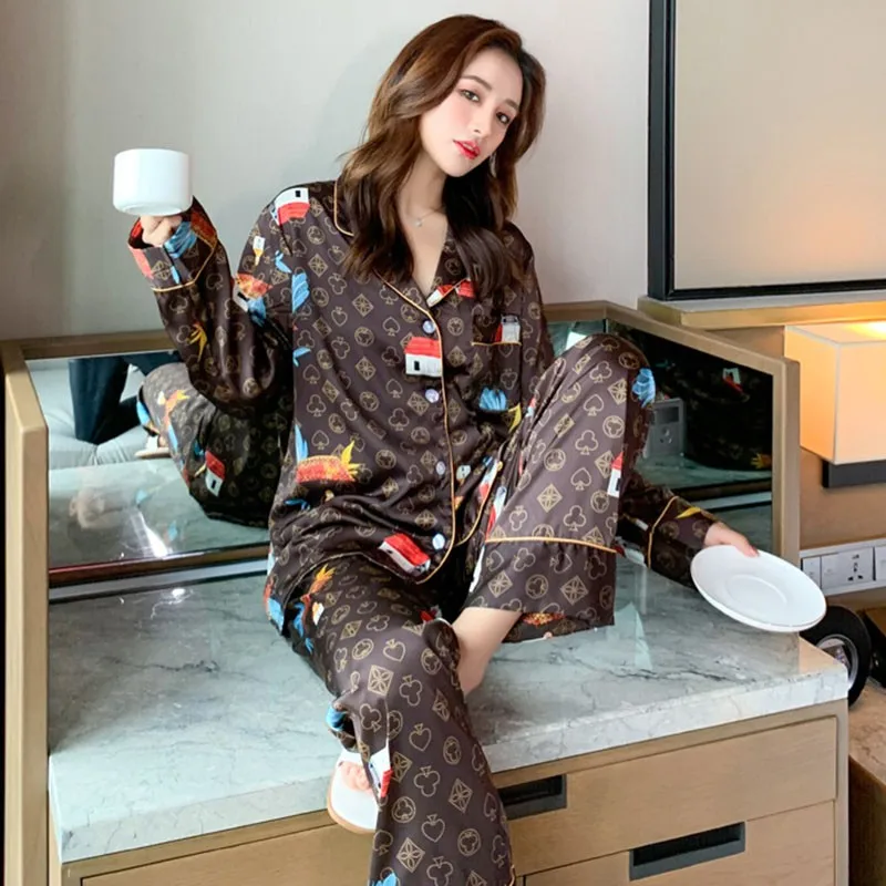Pajamas Suit Lovers' Print Nightwear Casual 2PCS Pijamas Set Sleepwear Satin Intimate Lingerie Nightgown Men Pyjamas Home Wear