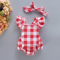 021 new foreign trade bow red plaid dress summer baby girl child jumpsuit