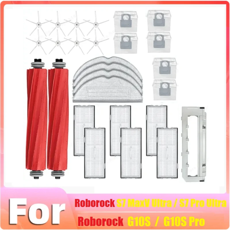 

27PCS For Roborock S7 Maxv Ultra/S7 Pro Ultra / G10S/ G10S PRO Robot Vacuum Parts Main Side Brush Filter Mop Dust Bag