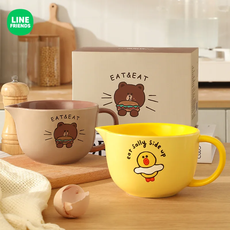 

Kawaii LINE FRIENDS Anime Hobby Brown Sally Ceramic Measuring Cup with Graduation Children's Food Supplement Salad Bowl