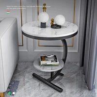Luxury Marble Sofa Side Table Double Layers Patio Small Round Table Creative Beside Cabinet Living Room Coffee Table Furniture