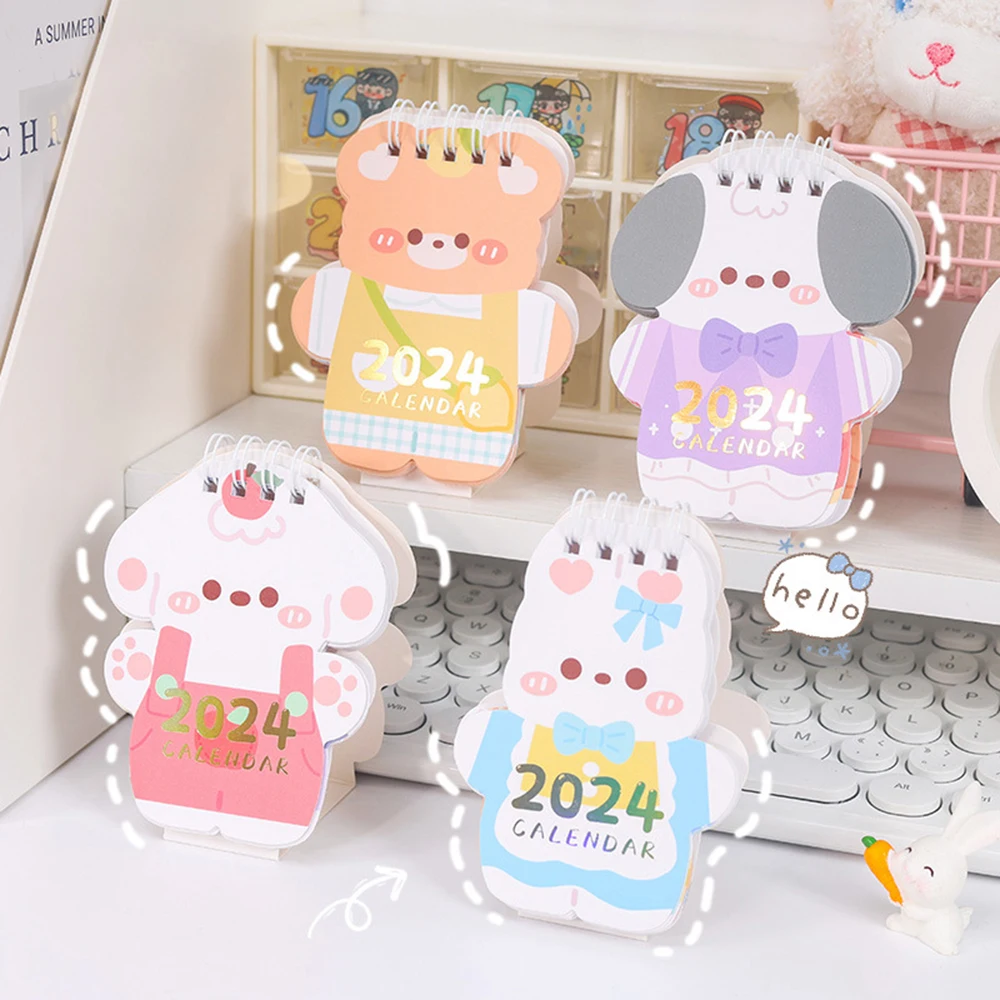 

2024 Мультяшные животные в катушке стандартной формы, портативный настольный календарь, ежедневник, офисные принадлежности, настольное украшение