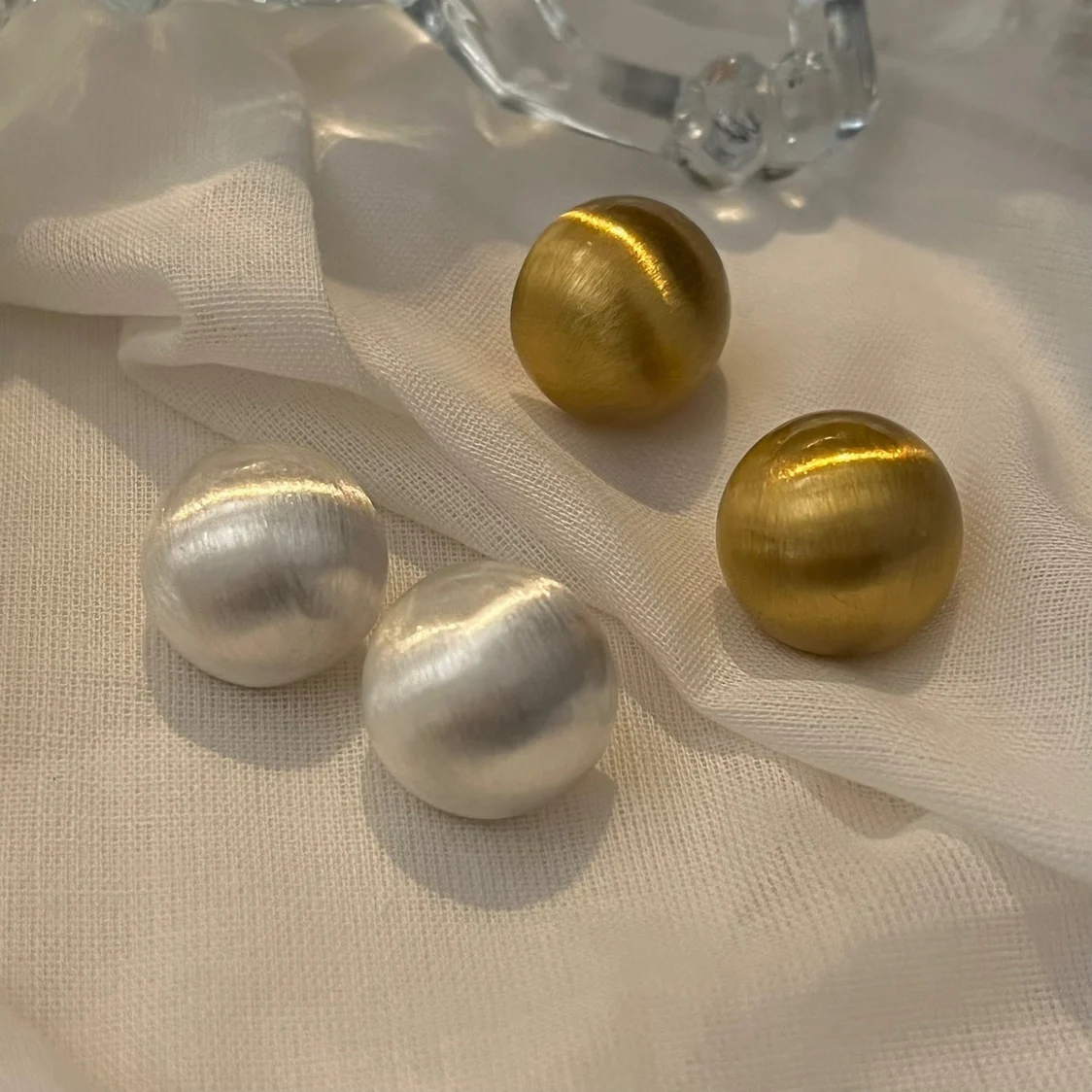 

Brass Vintage Half Ball Frosted Earrings Women Jewelry Punk Designer Runway Rare Simply Gown Boho Japan Korean