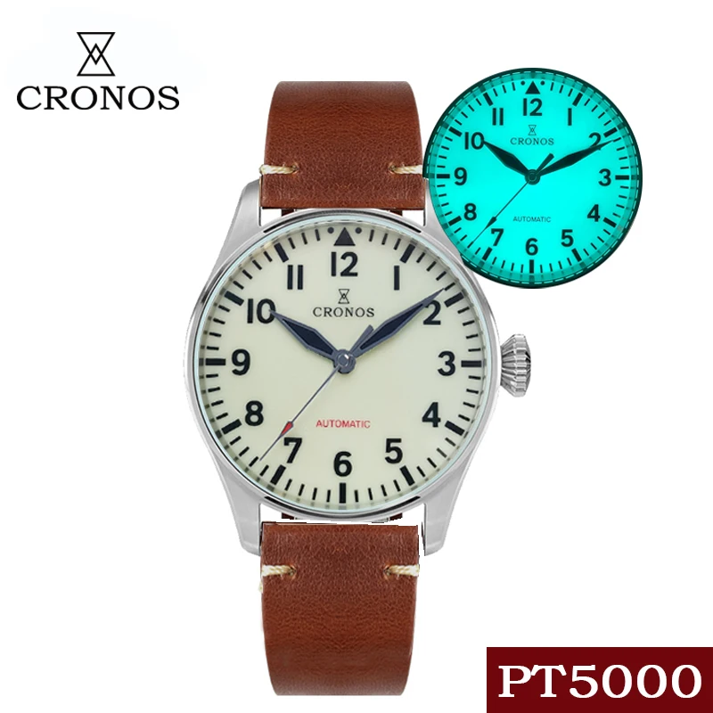 

Часы-пилот CRONOS PT5000 Мужские механические, водонепроницаемые 100 м