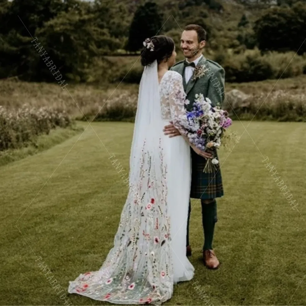 Романтическая длинная цветочная кружевная мягкая сетчатая свадебная фата по