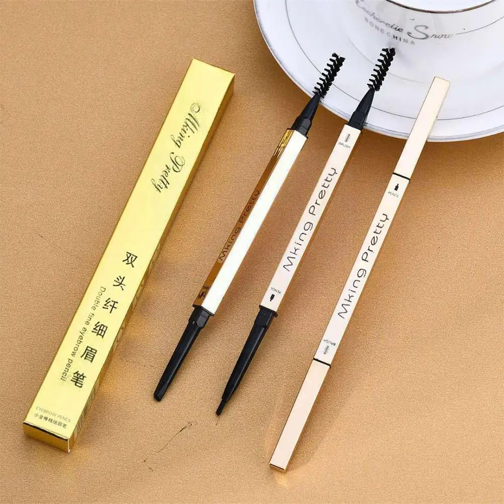 

5 Color Small Golden Tube Triangle Eyebrow Pencil No Waterproof Pencil Double-ended Sweat-proof Smudge No Fading Eyebrow Ma L2P5