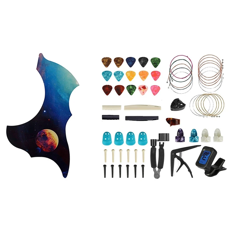 

1X Acoustic Guitar Pickguard Cool Pickguard Scratch Guard Plate & 61PCS Including Guitar Picks,Tuner, Capo