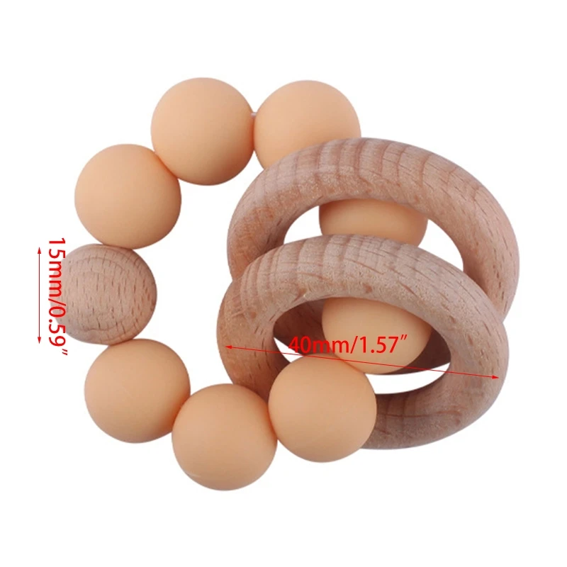 

HUYU Baby Teether Bracelet Silicone Beech Beads Ring Wood Rattles Fidget Toy for Baby Girls Boys Teething Nursing Toy Appease