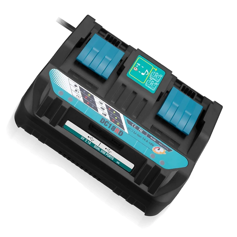 

18V DC18RD Dual Ports Battery Charger For Makita 14.4V-18V LXT Lithium-Ion Battery BL1415 BL1430 BL1830 BL1850 EU Plug