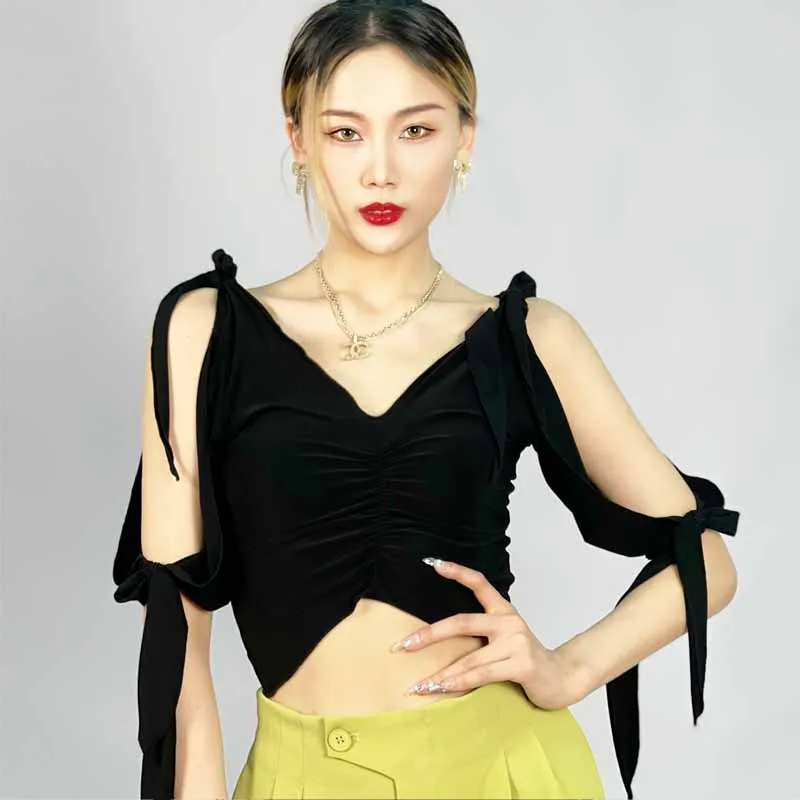 

Latin Dance Tops Female Sexy Long Sleeve Black Shirt Professional Rumba Practice Clothing Samba Tango Cha Cha Clothes DQL7115