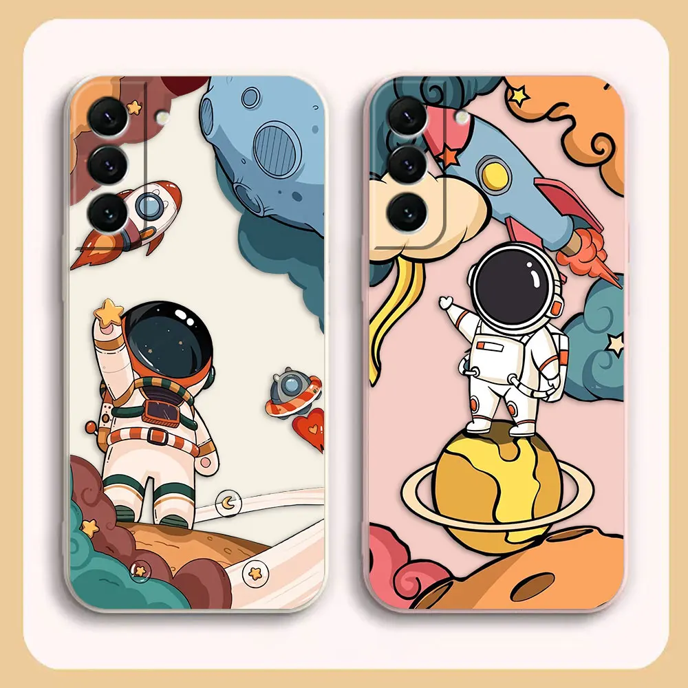 

Cute Cartoon Spaceman Astronaut Case For Samsung S23 S22 S21 S20 FE S11 S11E S10 S10E S9 S30 Ultra Plus 4G 5G Colour Case Funda