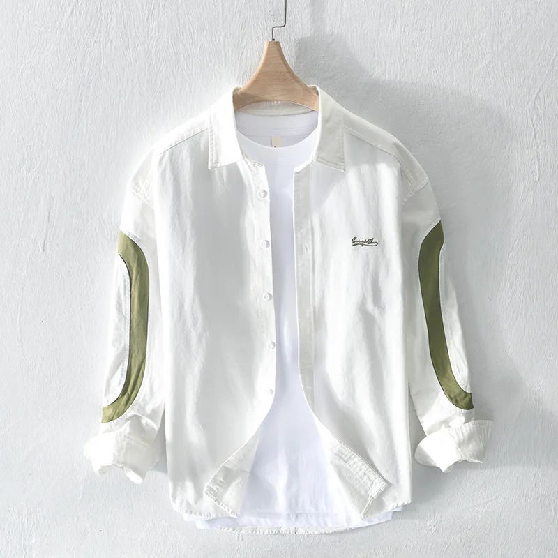 

Рубашка Z718 Мужская в стиле пэчворк, модная блузка в винтажном стиле, повседневная сорочка из 100% хлопка, простой топ свободного покроя, весна-осень