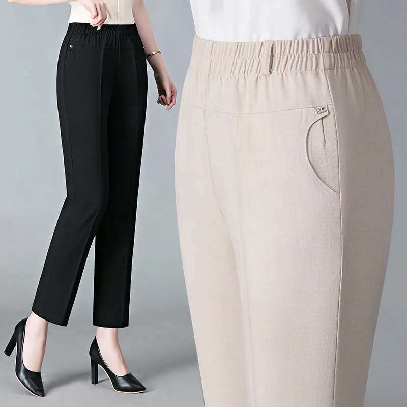 

Fdfklak High Waist Nine-Point Straight Pants Casual Middle-Aged Elderly Mother Pant Loose Spring Autumn Trousers Women L-6XL