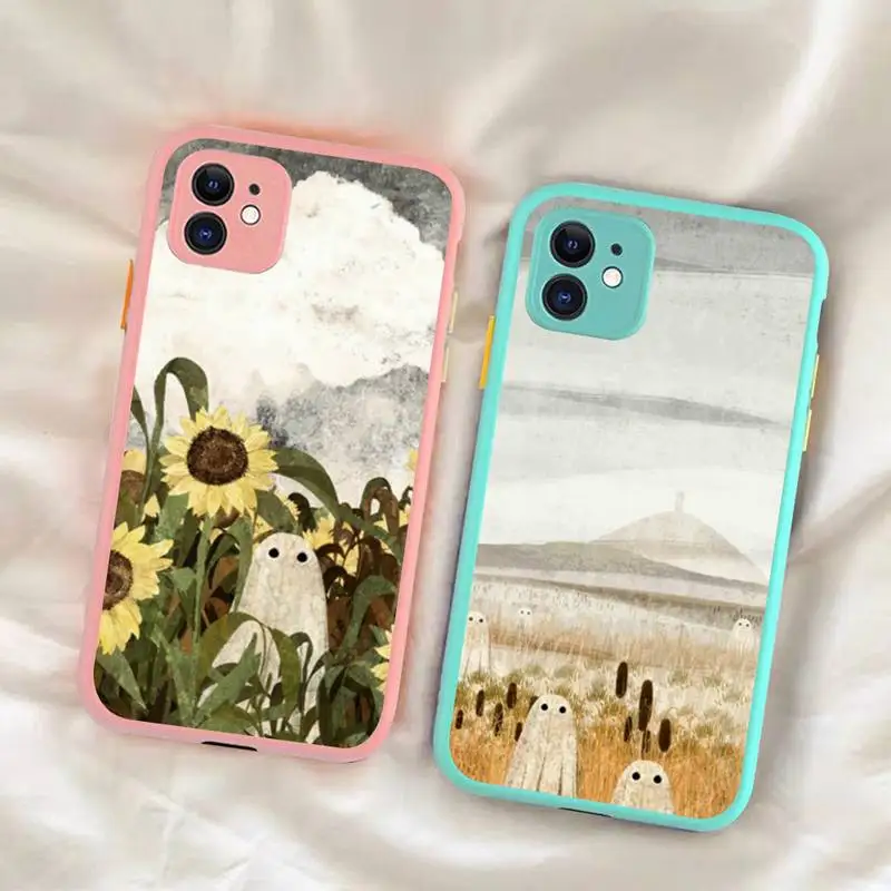 Cute Ghost Phone Case for iPhone 14 11 12 13 Mini Pro Max 8 7 Plus X XR XS MAX Translucent Matte Cover