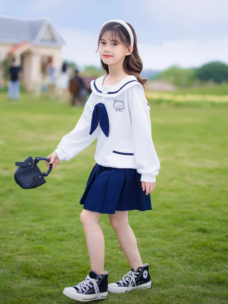 

Cute Korean Preppy Style Baby Girls Skirt Set School Kids Kawaii Clothes With Sailor Collar Japan High School Girls Outfit