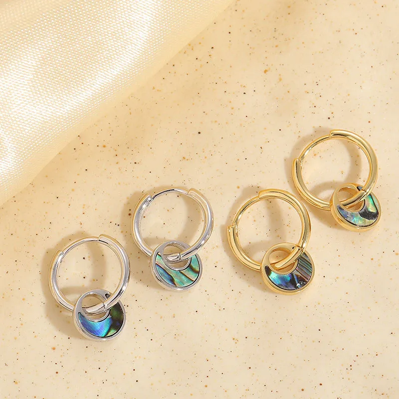 

WTLTC Simple Drop Abalone Shell Moon Hoop Earrings for Women Ins Stylish Double Round Small Earrings Hoops 2023 Trending Jewelry