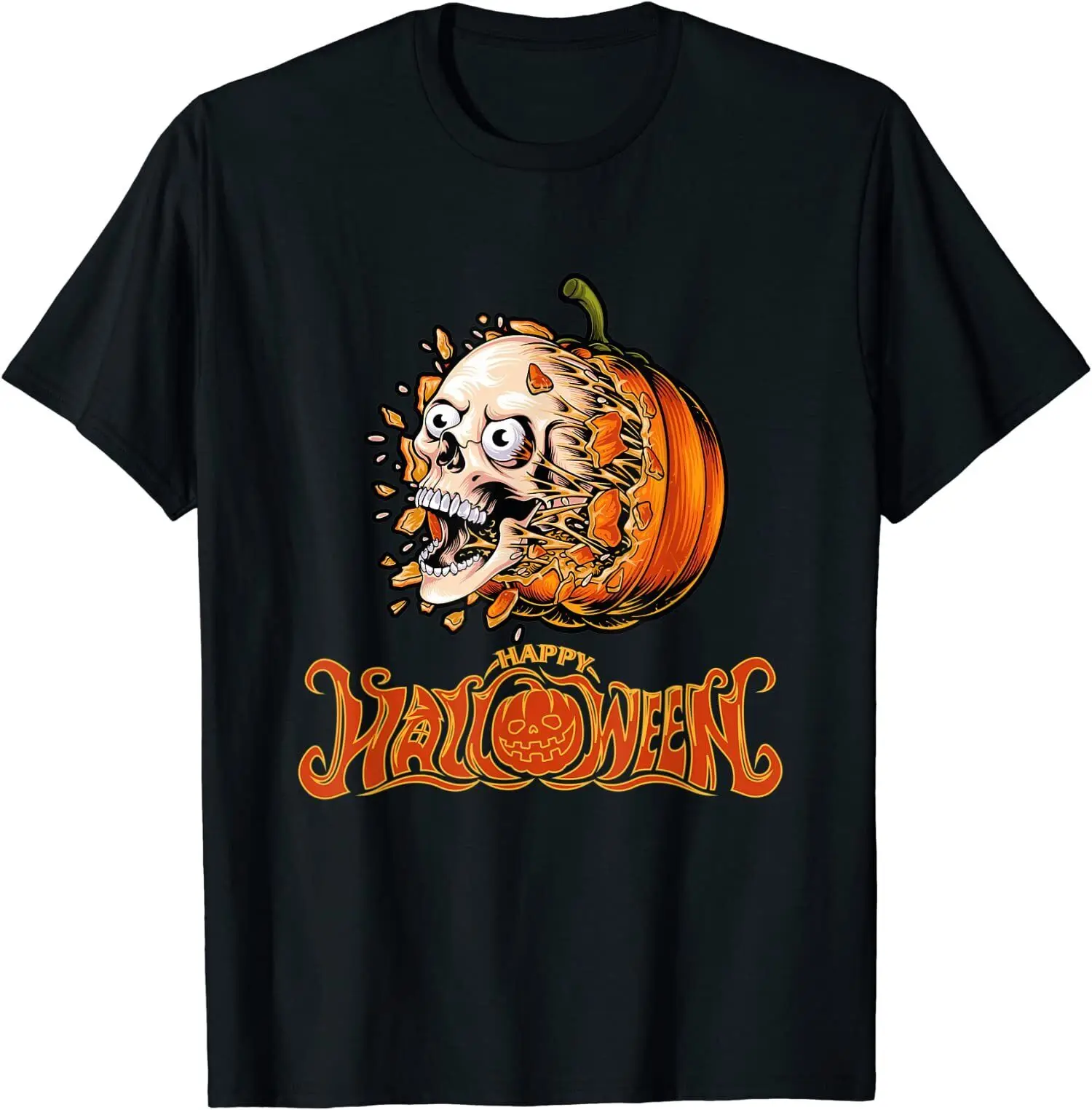 

Happy Halloween Pumpkin And A Skull Hipster Printed T Shirt Japanese Fashion Men T-shirt Short Sleeve Tops Gothic Funny Tees