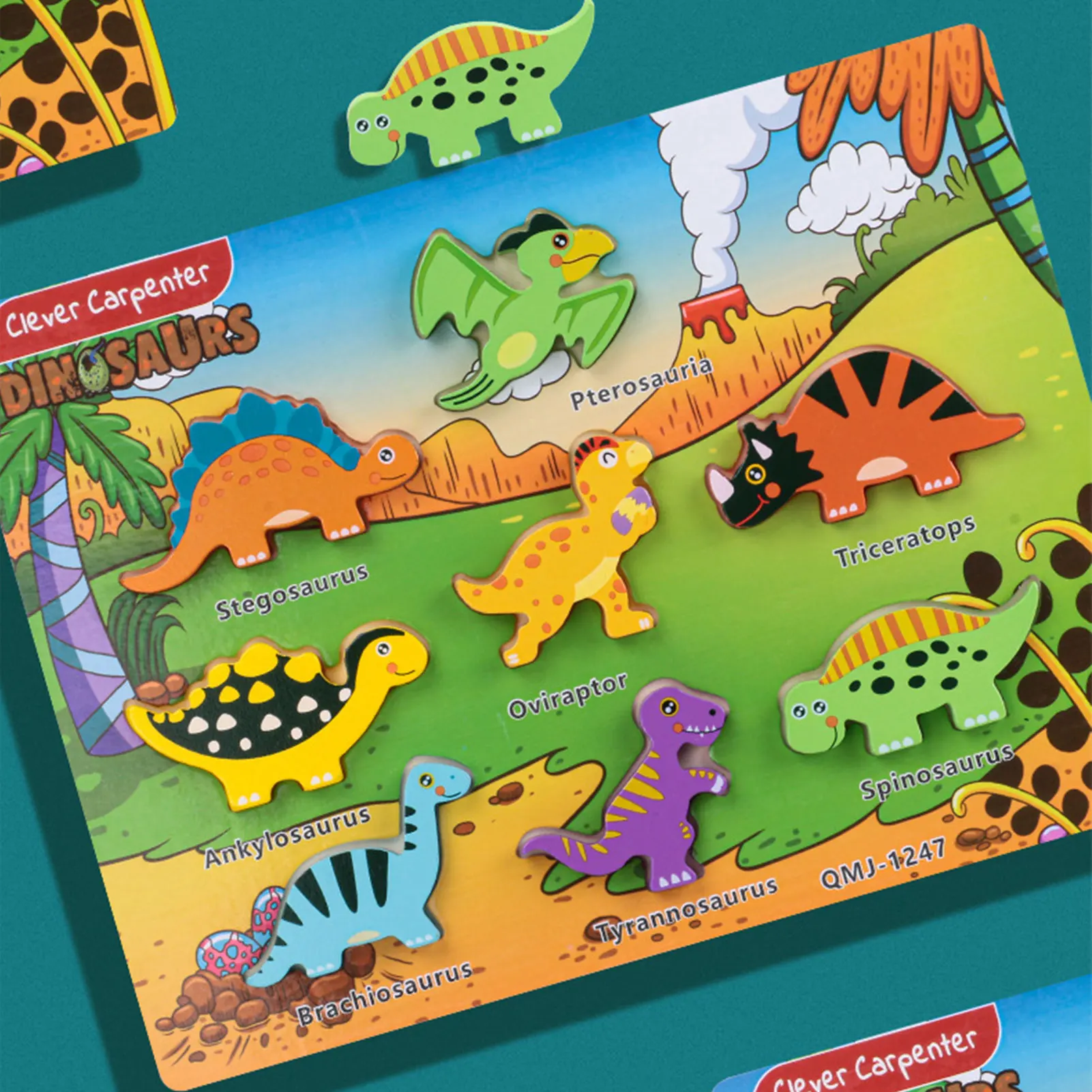 

Wooden Large Dinosaur 3D Puzzle Assembly Toys Children's Early Education Building Blocks Toys Cognitive Matching Puzzle Game