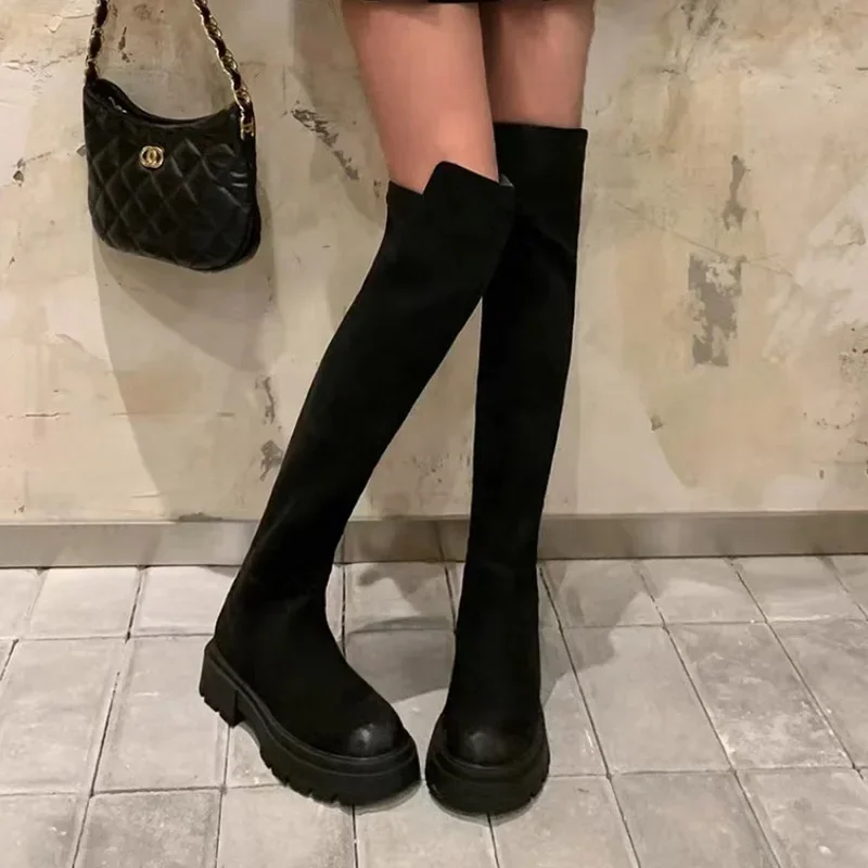 

Winter Over The Knee Women Chelsea Boots 2024 Flats Shoes New Designer Short Plush Motorcycle Long Boots Platform Femme Botas