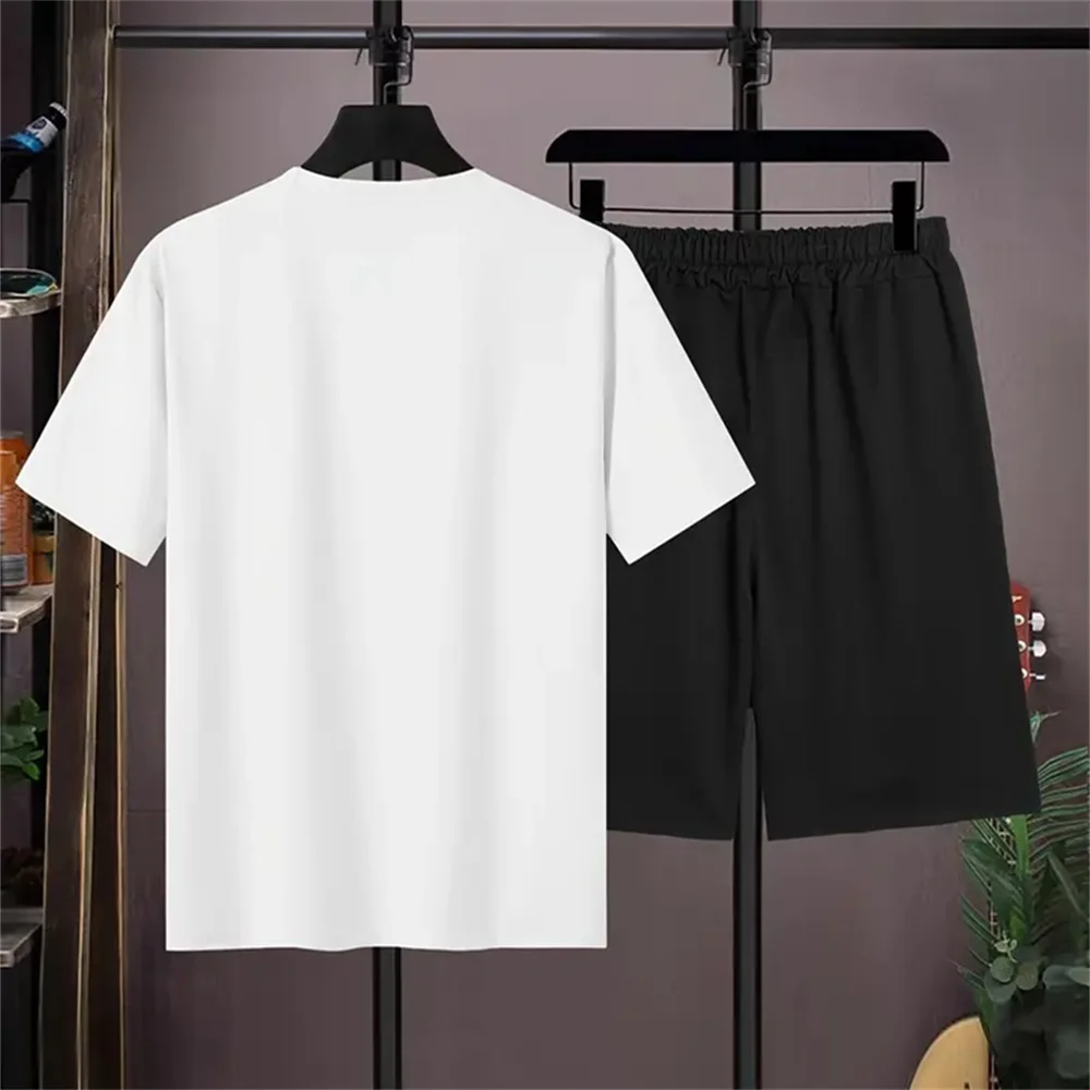 Cotton Men's Tracksuit 2 Piece Set Summer Solid Sport Hawaiian Suit Short Sleeve T Shirt and Shorts Casual Fashion Man Clothing