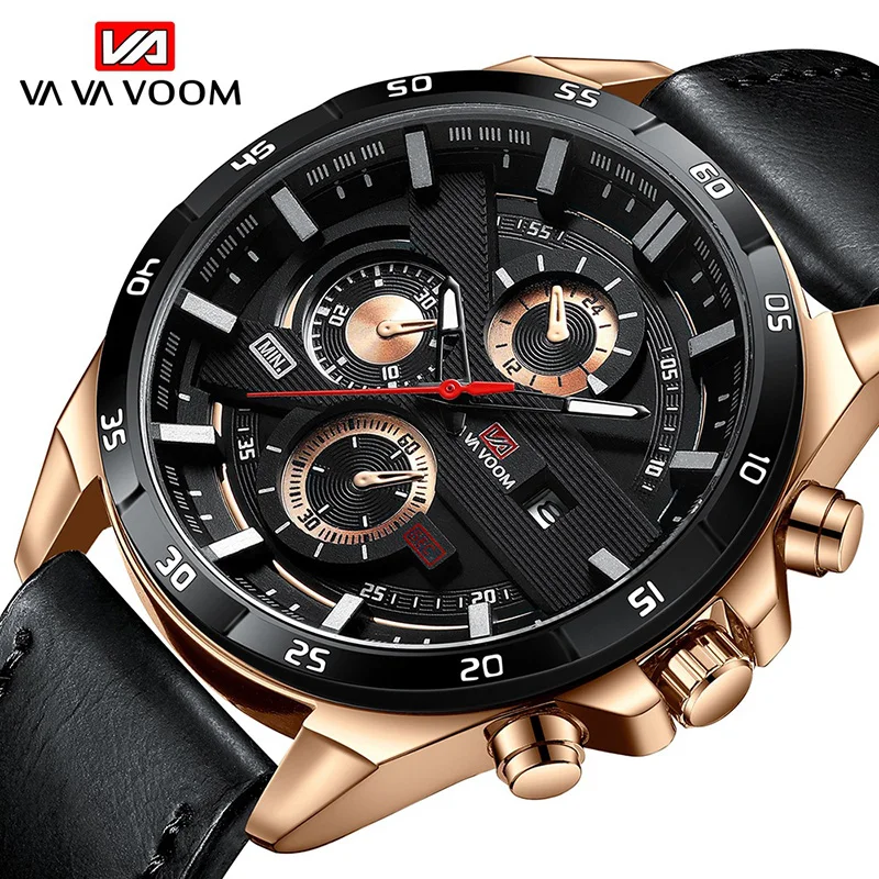 

Fashion Sports Mens Watches Birthday Valentine's Day Gift for Male 3ATM Life Waterproof Calendar Quartz Wristwatch Leather Strap