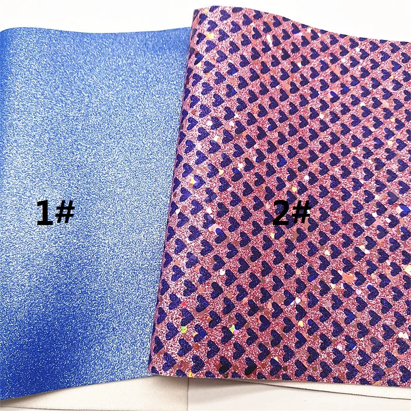 Синие листы из искусственной кожи с принтом сердца Шиммер блестящая кожа