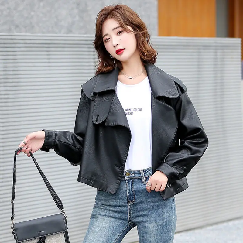 2021 spring and autumn women's simulation leather jacket new fashion leather bomber jacket ladies sheepskin jacket