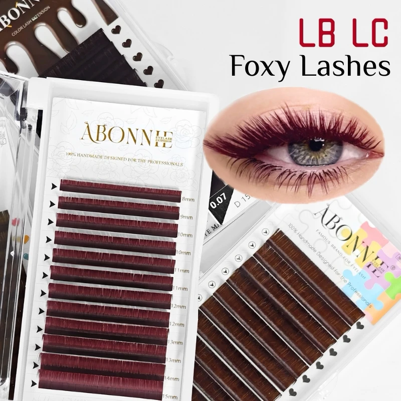 Фото Наращивание ресниц LB LC Burgundy Lashes Wine Red Classic, объемные ресницы Abonnie Lash Russian Volume, пушистые ресницы для эффекта «лисьих глаз» №1