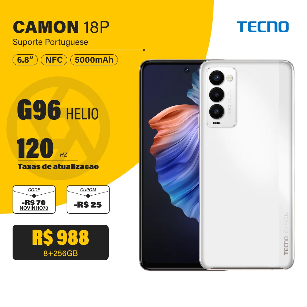 

Tecno CAMON 18P 8 Гб 128 ГБ 6,8 дюйма 120 Гц смартфон Helio G96 50 мм портретная камера 5000 мАч 33 Вт зарядный сотовый телефон с поддержкой NFC