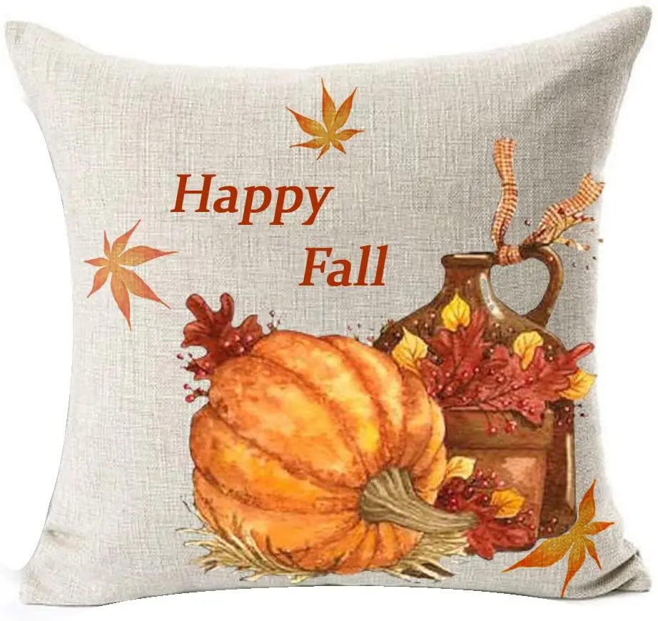 

Thanksgiving Gift Maple Leaf Fall Autumn Harvest Pumpkin Cotton Square Throw Waist Cover Pillowcase