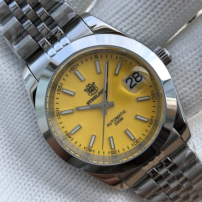 

Yellow Dial Men's Diving Watch 20Bar Water Resist BGW9 Luminous Japanese NH35 Automatic STEELDIVE Design Mechanical Wristwatch