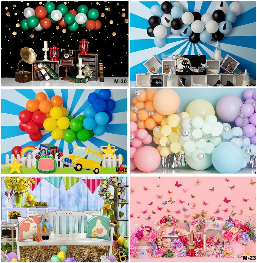 

Balloons Colorful Birthday Baby Portrait Flowers Decor Custom Backdrops Studio Banner Wedding Party Background Photocall Props