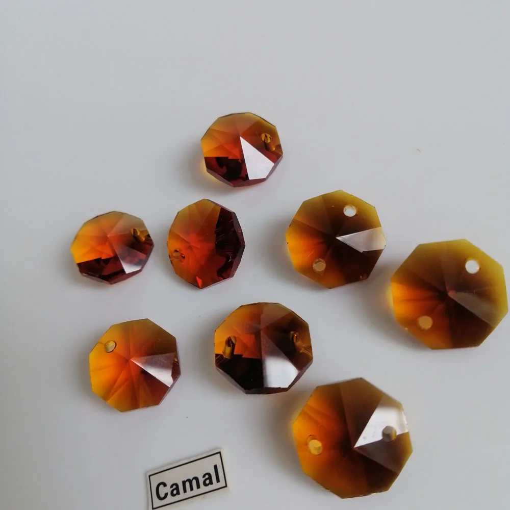 Camal 20 шт. Янтарный 14 мм 1/2 отверстия хрустальные Восьмиугольные свободные бусины