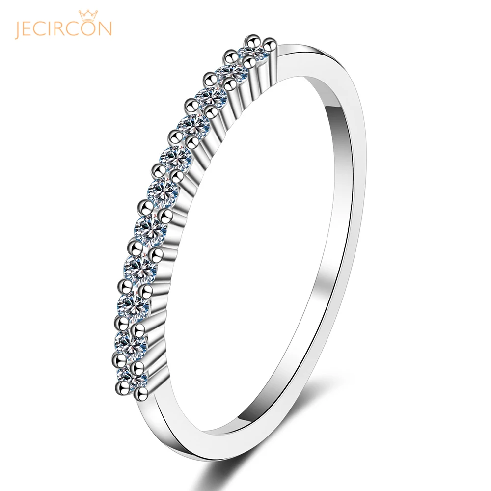 

JECIRCON 0.22ct Shiny Simulation Diamond Row Ring for Women 925 Sterling Silver Moissanite Engagement Band Luxury Grace Jewelry