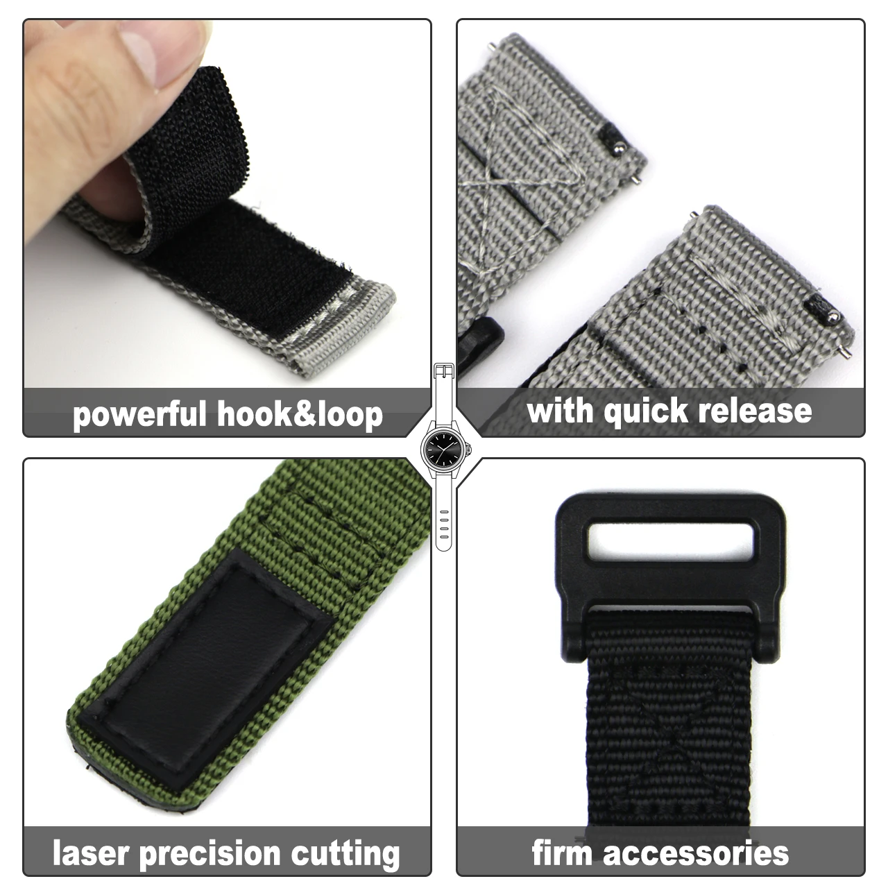 Premium Nylon Sport Military Watch Band For Samsung Galaxy Watch Straps For Men With Quick Release for Smart Watch 20mm 22mm